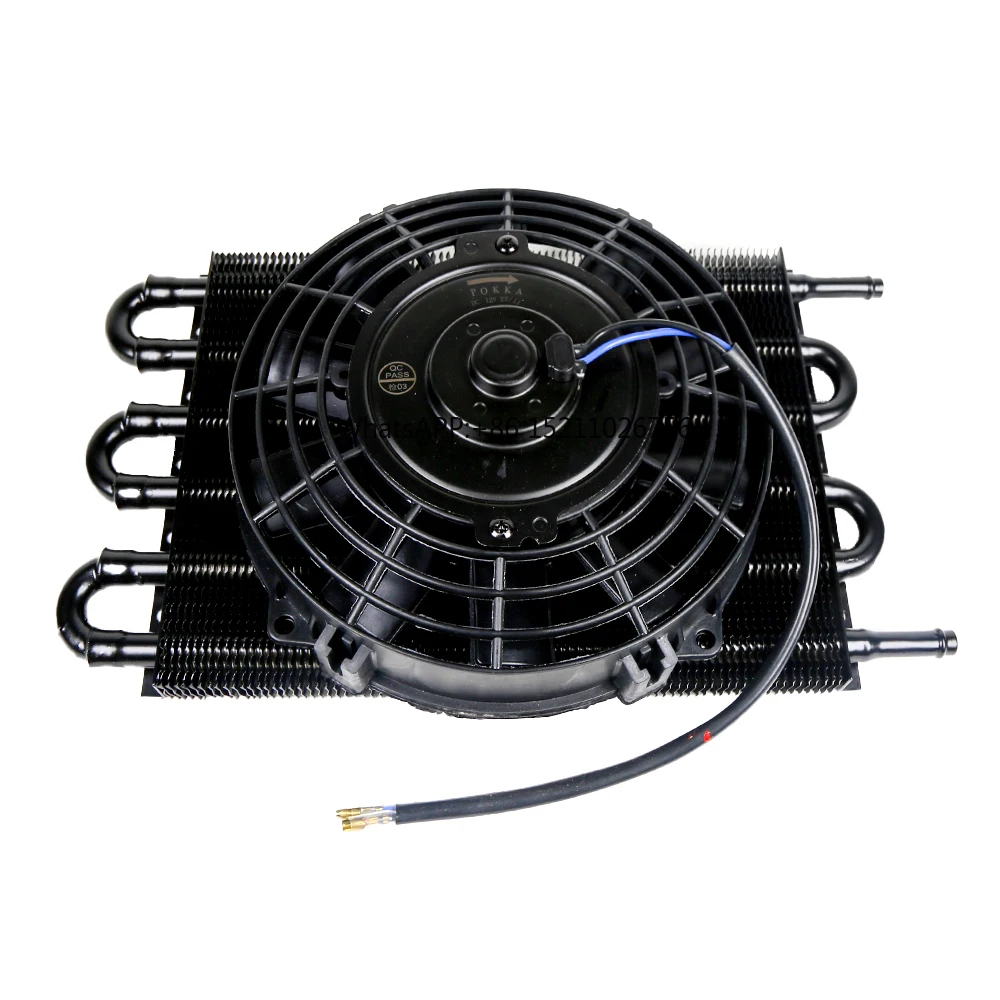 Universal 12V 80W Slim Fan 8'' Electric Radiator Cooling + Aluminum Tube & Fin 5/6'' 6 ROW Transmission Oil Cooler Kit