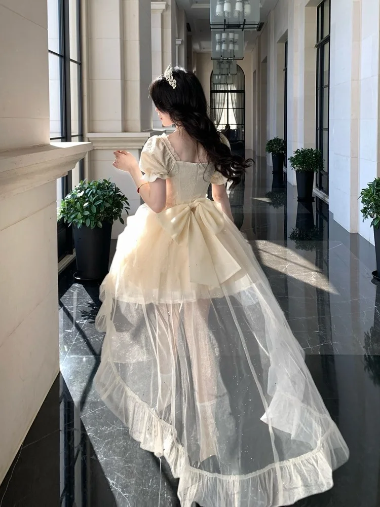 Ele Princ Sle ort Skirt with Large Bow Escape Design Me Dr Two Piece Set Women Summer Faion Fing Princes...