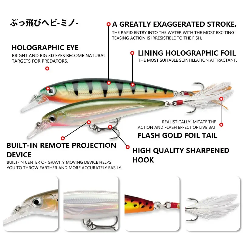 TEKNIK X-RAP XR-10 Schwimmender Minnow-Angelköder 80/100mm 7/13g Künstlicher Durchscheinender Körper Schwebender Wobbler-Köder für Barsch und Hecht – Detail 7