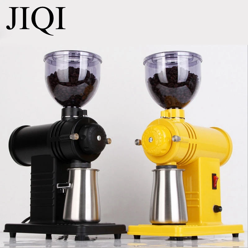 JIQI Electric Coffee grinder 10 File Adjustable Detachable Coffee Mill Stainless Steel sieve Flat Wheel Bean Grinding machine EU