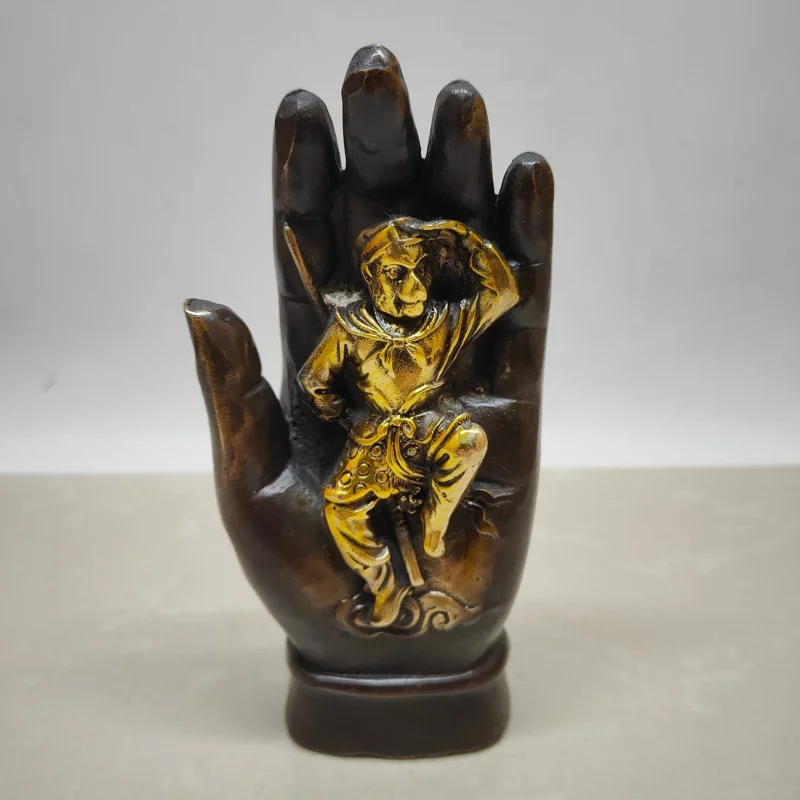 Antique Brass and Purple Copper Gilt 's Statue, Ornament, Buddha's Hand Five-Finger Mountain Sun Wukong De