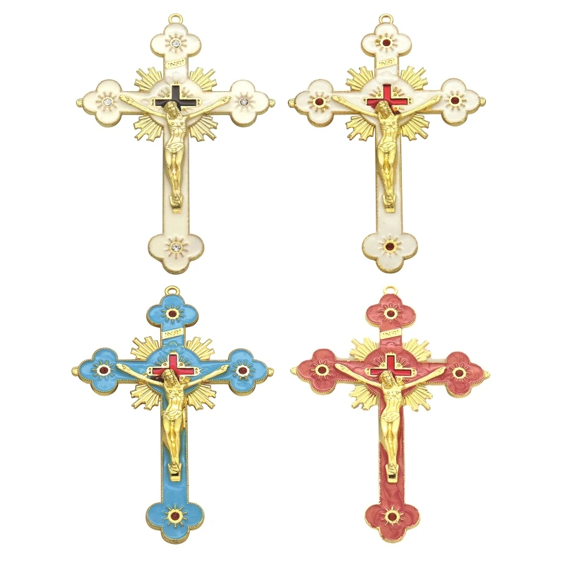 Metal Enamel Crystal Flower Crucifix for Cross Spiritual Religious Jesus Catholic Blessing Faith Gifts Prayer Church Dec