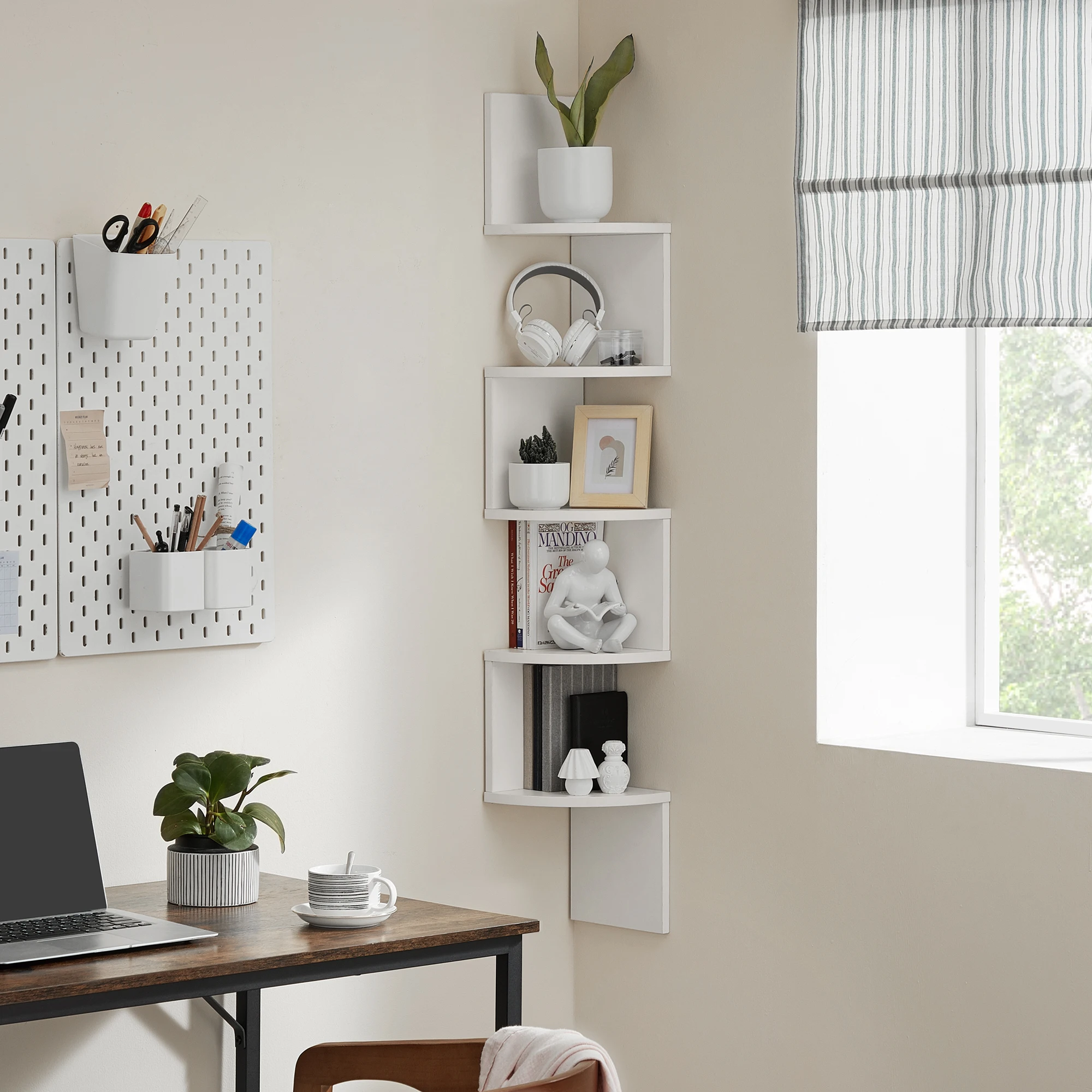 VASAGLE Eckregal mit 5 Ebenen für die Wand, Holzregal, für Küche, Schlafzimmer, Wohnzimmer, Lernzimmer, Büro