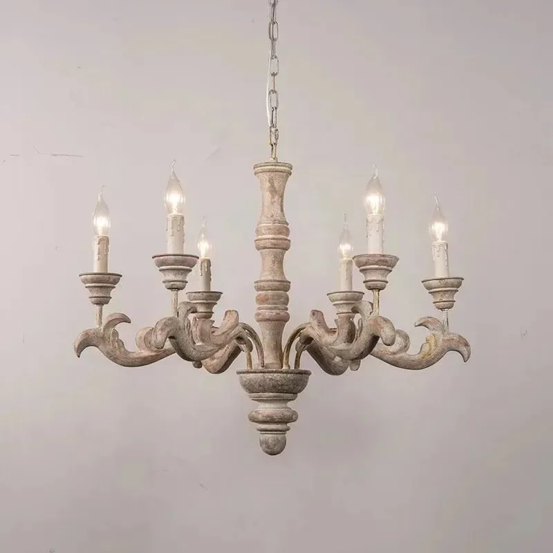 American retro French solid wood chandelier, French creative living room villa soft decoration designer lamps