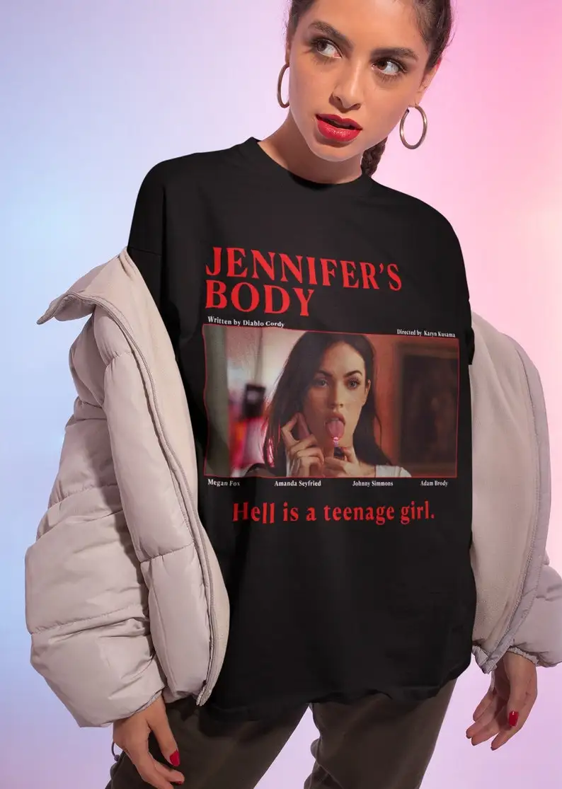 เสื้อยืดลายภาพยนตร์ของ Jennifer's Body, unisex, ของขวัญสำหรับแฟนหนังสยองขวัญย้อนยุควินเทจ, ผู้ที่ชื่นชอบหนังสยองขวัญ, ภาพยนตร์ scry, Megan Fox