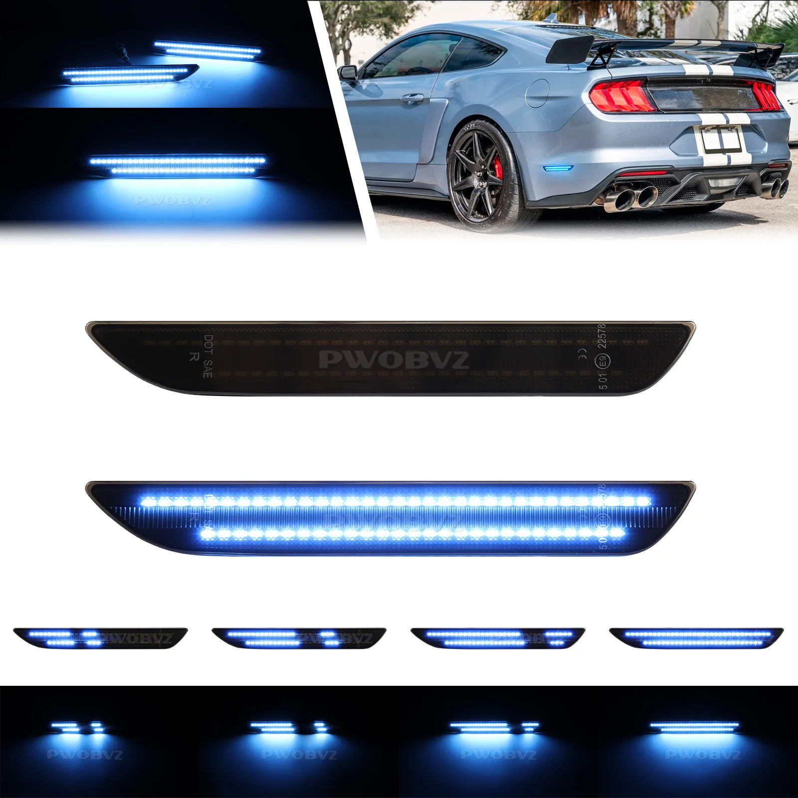 2pcs Car LED Dynamic Scan Blue Red Green White Rear Side Marker Lights Indicator Fender Lamp for Ford Mustang 2015 -2023