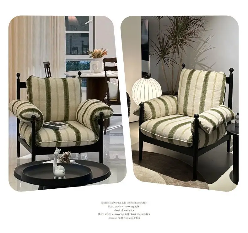 

Retro solid wood backrest single sofa chair