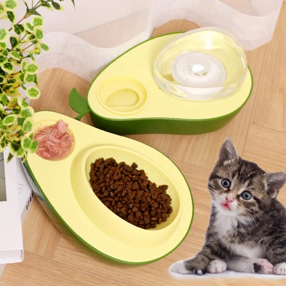 690ml Dog Food Bowl Avocado Shape Neck Puppy Double Bowl Automatic Drinking Fountain Cat Food Dispenser Pet Supplies