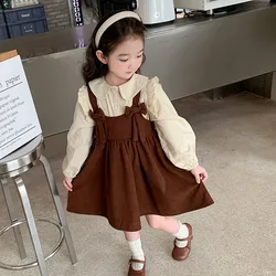 Corduroy Brown Toddler Dress With Long Sleeve Blouses Fall Kids Overalls Girls Sleeveless Dresses School 2 3 4 5 6 7 8 9 10 Year