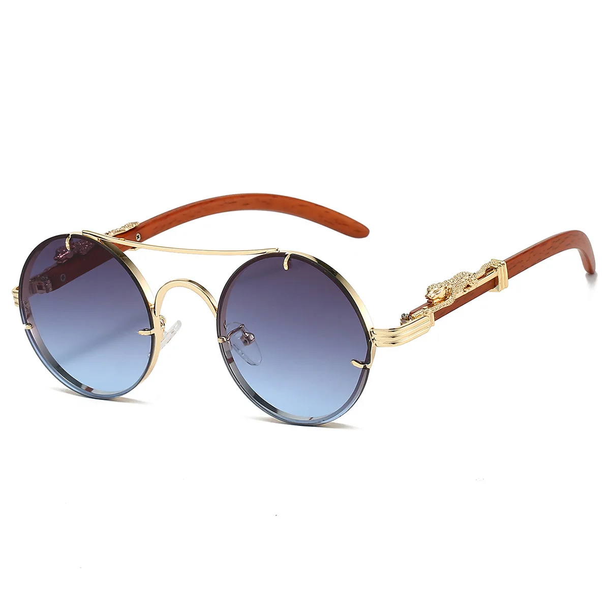 Neue Vintage Runde Sonnenbrille Für Männer Frauen Doppel Balken Leopard Kopf Modische Trendy Hohe Qualität UV Beständig Fahren Glasse – Detail 7