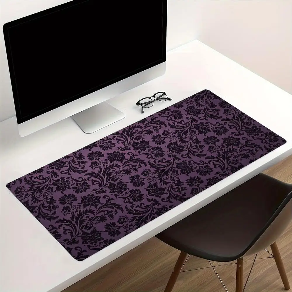 Classic Ornate Dark Flower Damask Print Extended Mouse Pad Non Slip Rubber Desktop Mat For Home Office Laptop Gaming Setup