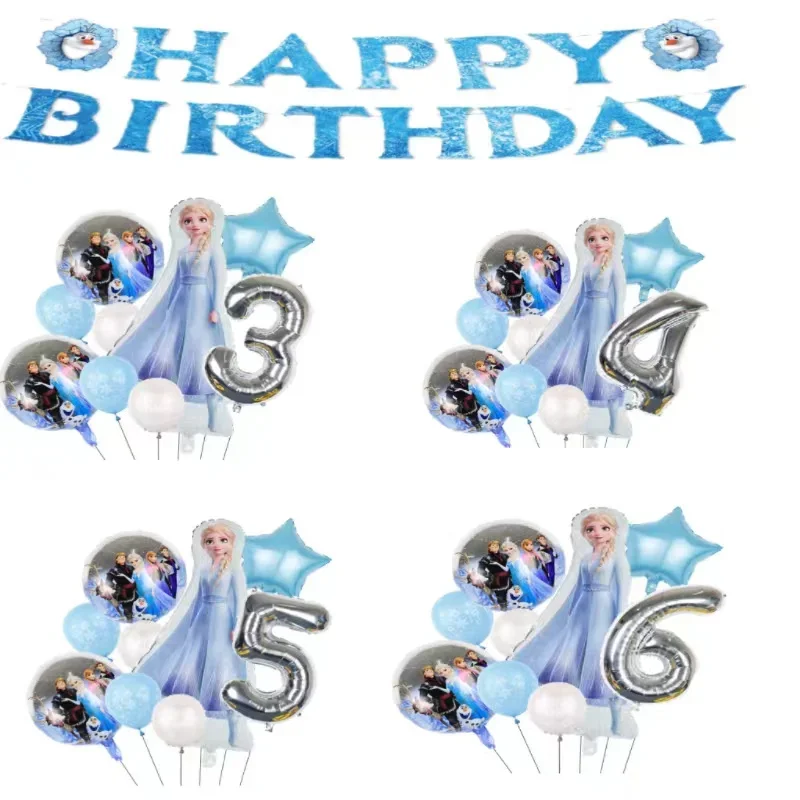 Disney The Snow Queen Elza Birthday Decoration Tableware Balloon Background Frozen Theme Birthday Party Cup Plate Tablecloth Kid