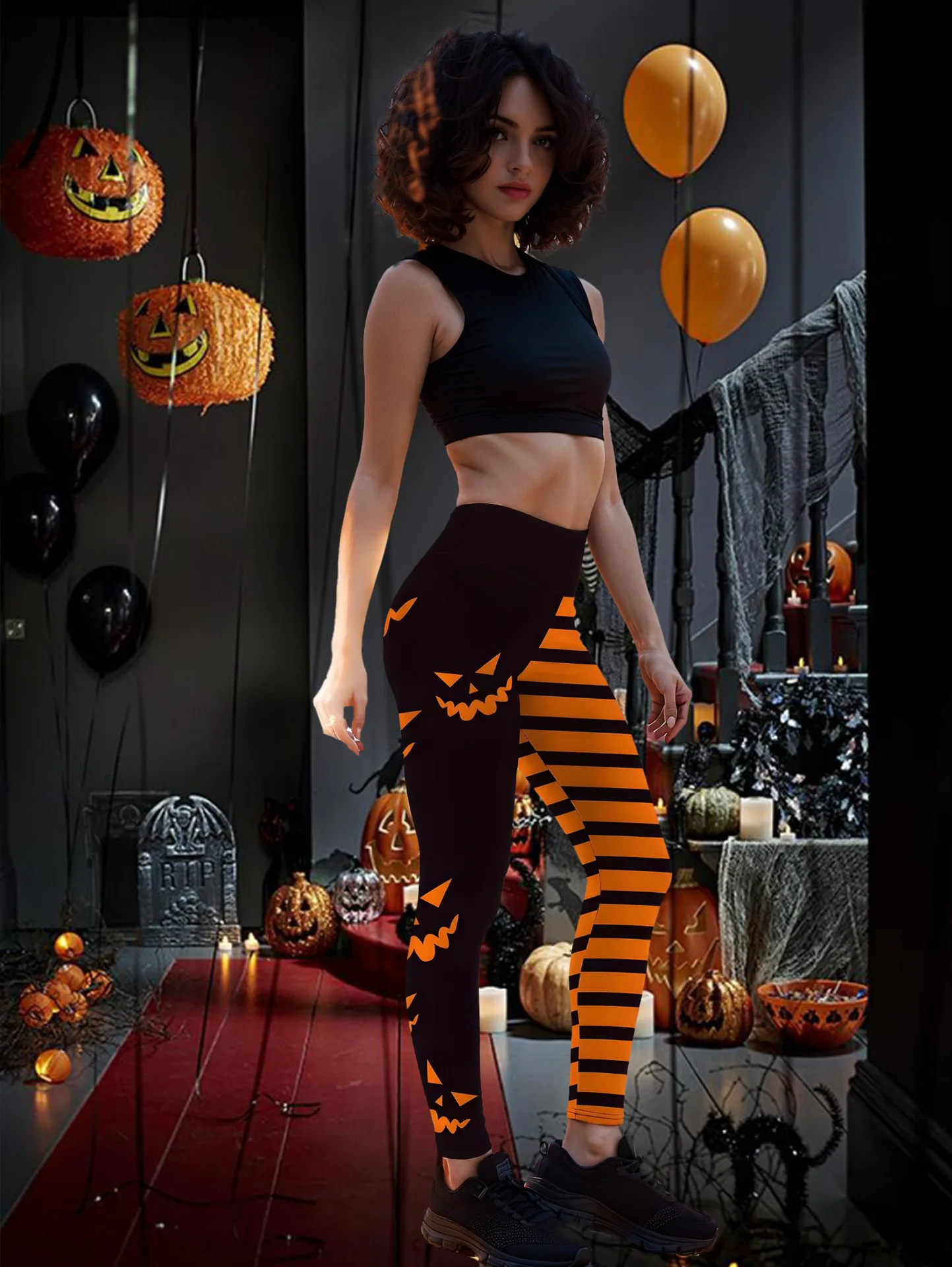 Halloween-Yogahose, elastische Taille mit hoher Taille, bedruckte Yoga-Laufhose