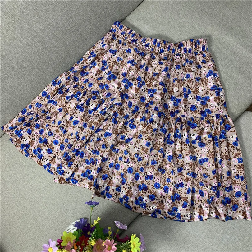 Women Sweet skirts 2026 floral printed mini skirts Cotton linen Pleated ruffled skirt holidays Bohemian beach skirt plus size