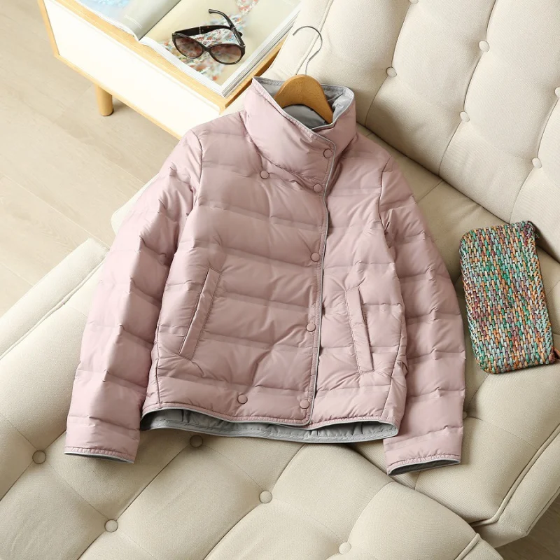 Ladies Vertical Collar Down Jacket Fashionable Lapel Comfortable Light White Eiderdown Outdoor  Down Jacket Multi-color Optional