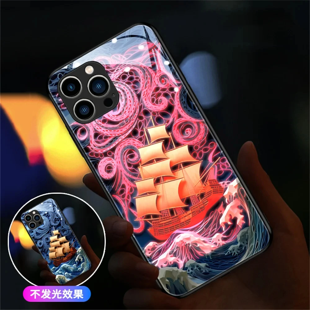 Forest Butterfly Smart LED Light Glow Tempered Glass Phone Case Back   For XiaoMi 13 12 11 Pro Ultra RedMi K60 K50 Poco F3 F4 F5