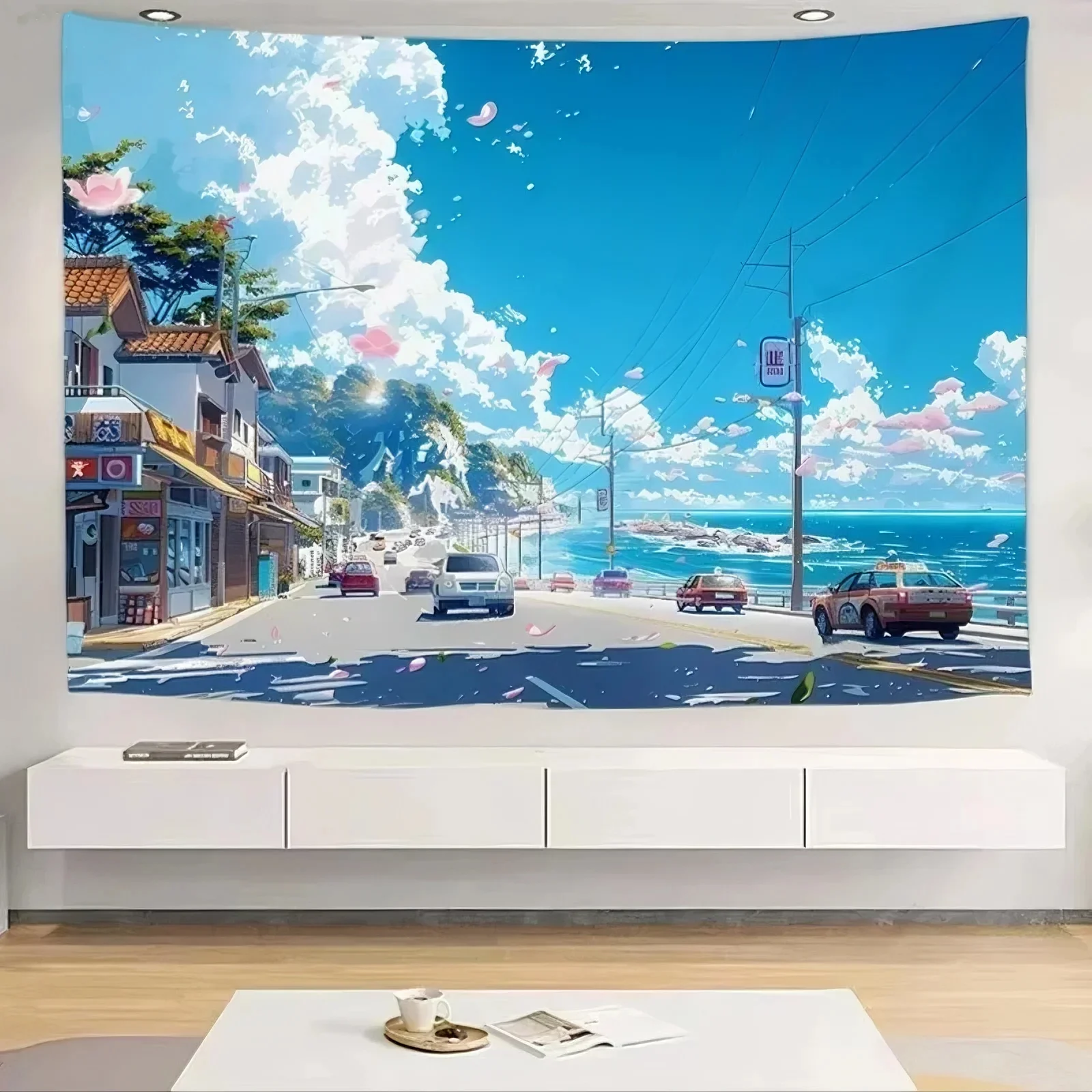 

Japanese Anime Tapestry Beautiful Seaside Blue Sky Landscape Tapestry Wall Art Decor Background Cloth Room Aesthetic Home Decor