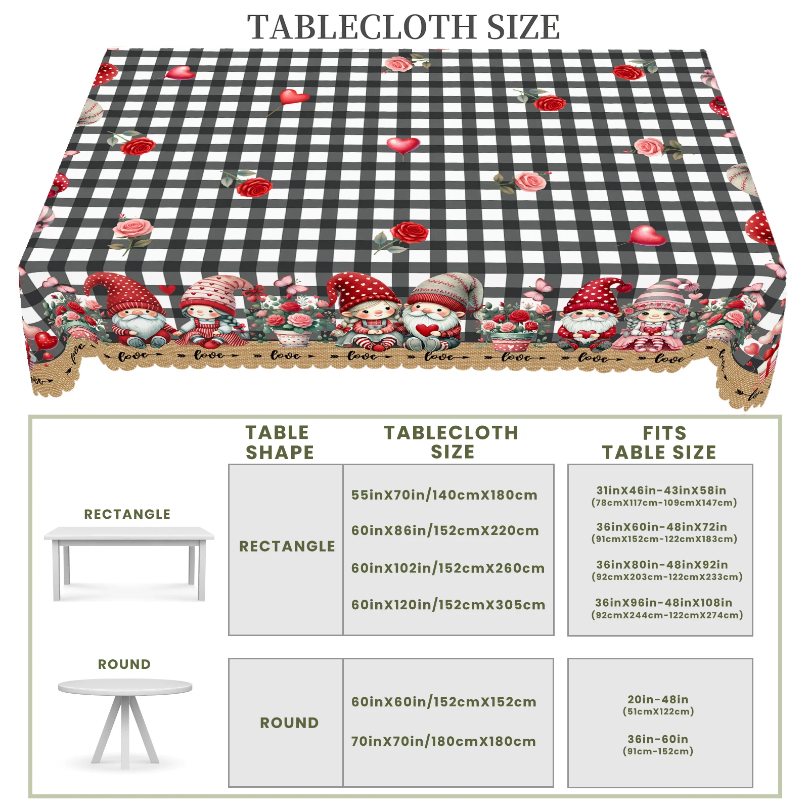 قطعة واحدة من مفرش المائدة المطبوع بطابع عيد الحب، قزم، منقوشة الجاموس، تصميم بنمط قلب، مناسب لعيد الحب، موسم الزفاف للربيع والصيف، نزهة الذكرى السنوية، تجمعات العطلات، مفرش المطبخ للاستخدام الداخلي والخارجي، الفراغات، مقاسات متعددة، متوفرة