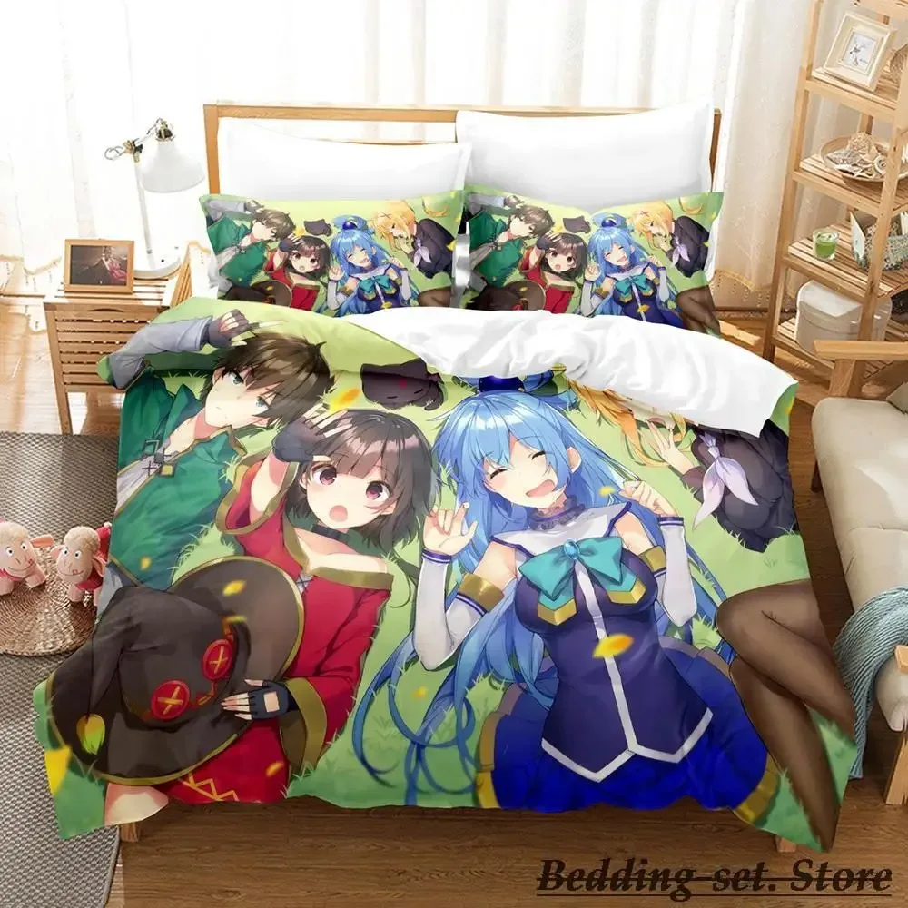 KonoSuba Bedding Set Single Twin Full Queen King Size Bed Set Adult Kid Bedroom Duvetcover Sets Anime parure de lit Bed