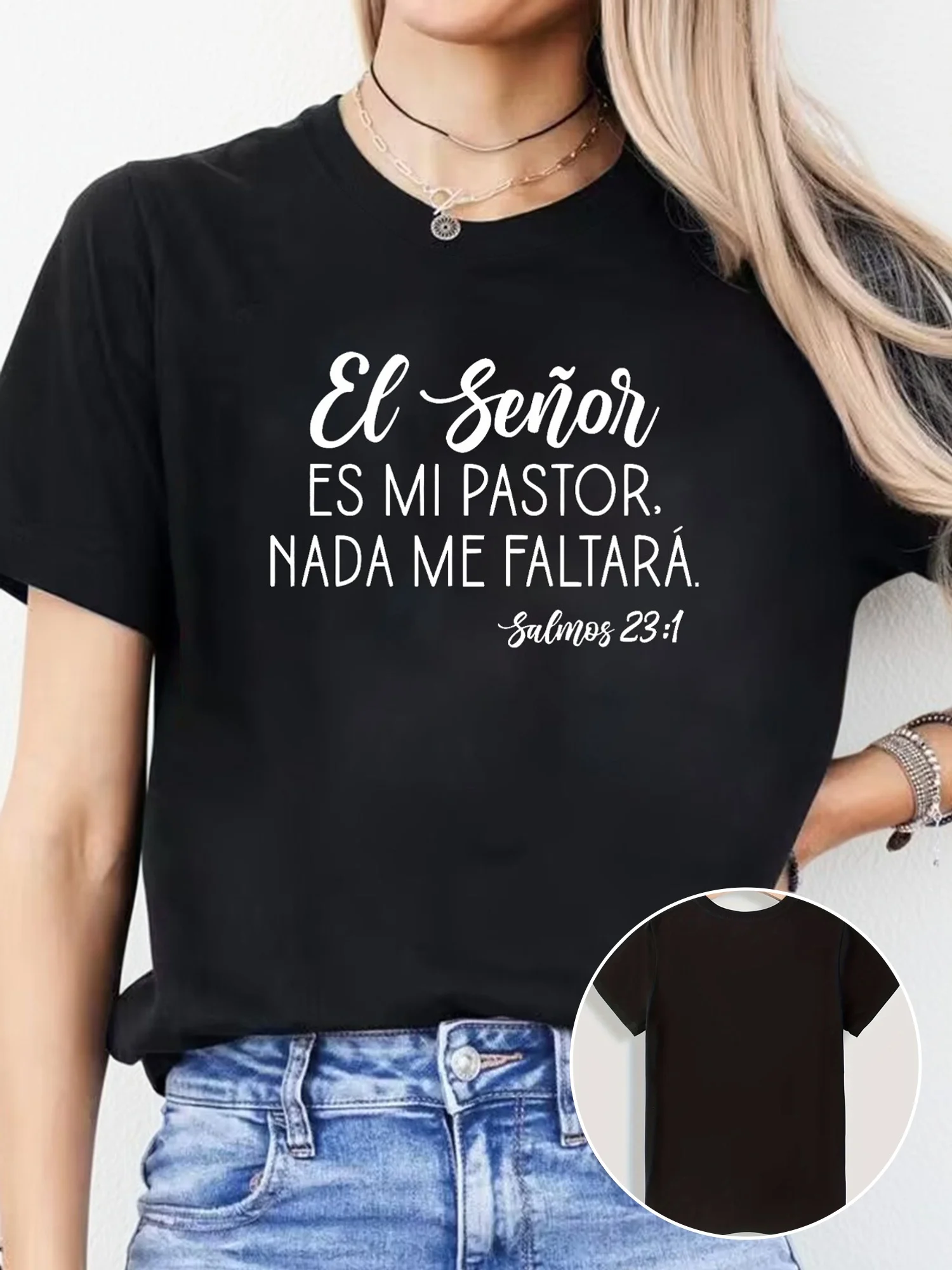

Short Sleeve Women's Casual Sports Top, Round Neck, Spanish Letter Print for Spring and Summer