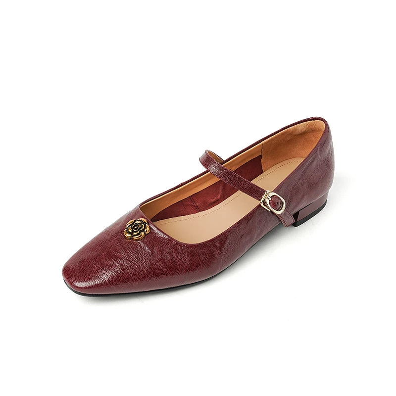 

Винтажные женские туфли-лодочки Мэри Джейн из натуральной кожи на блочном каблуке 2 см с пряжкой в виде камелии, черные бордовые