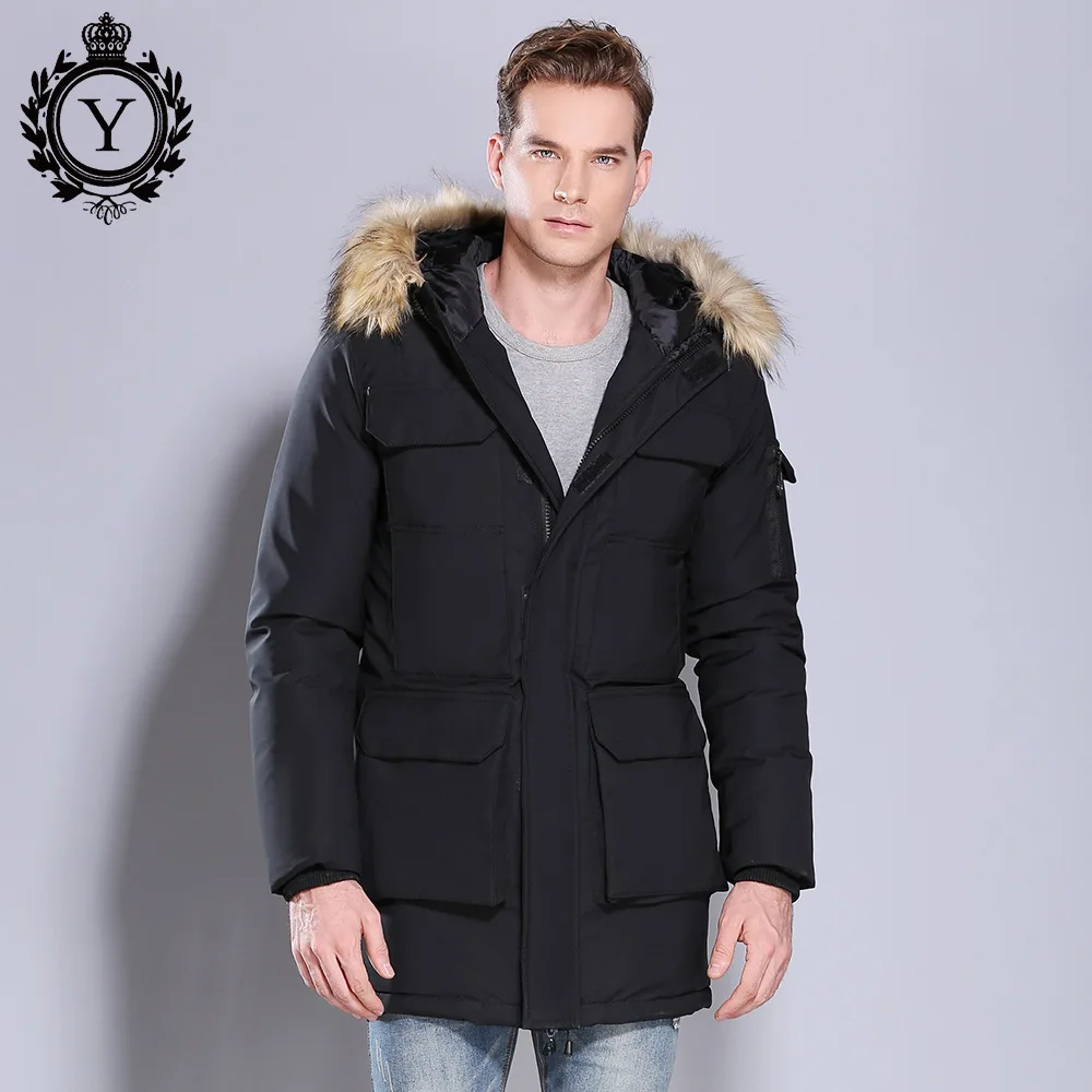 Medium and Long Multi-pocket Large Fur Collar Hooded Cotton-padded Jacket, Men's New Winter Thick Warm Zipper Down Padded Jacket