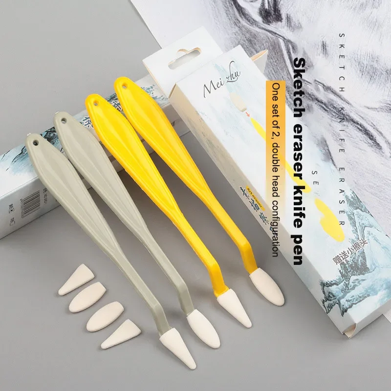 2 pcs Sketch knife set sponge ball brush wiping paper brush sketch tool painting rubbing knife Giving away 16 replacement heads