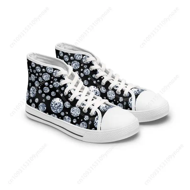 Diamond Accent  High Top Sneakers High Quality Sneakers Mens Womens Teenager Canvas Sneaker Custom Made Shoe