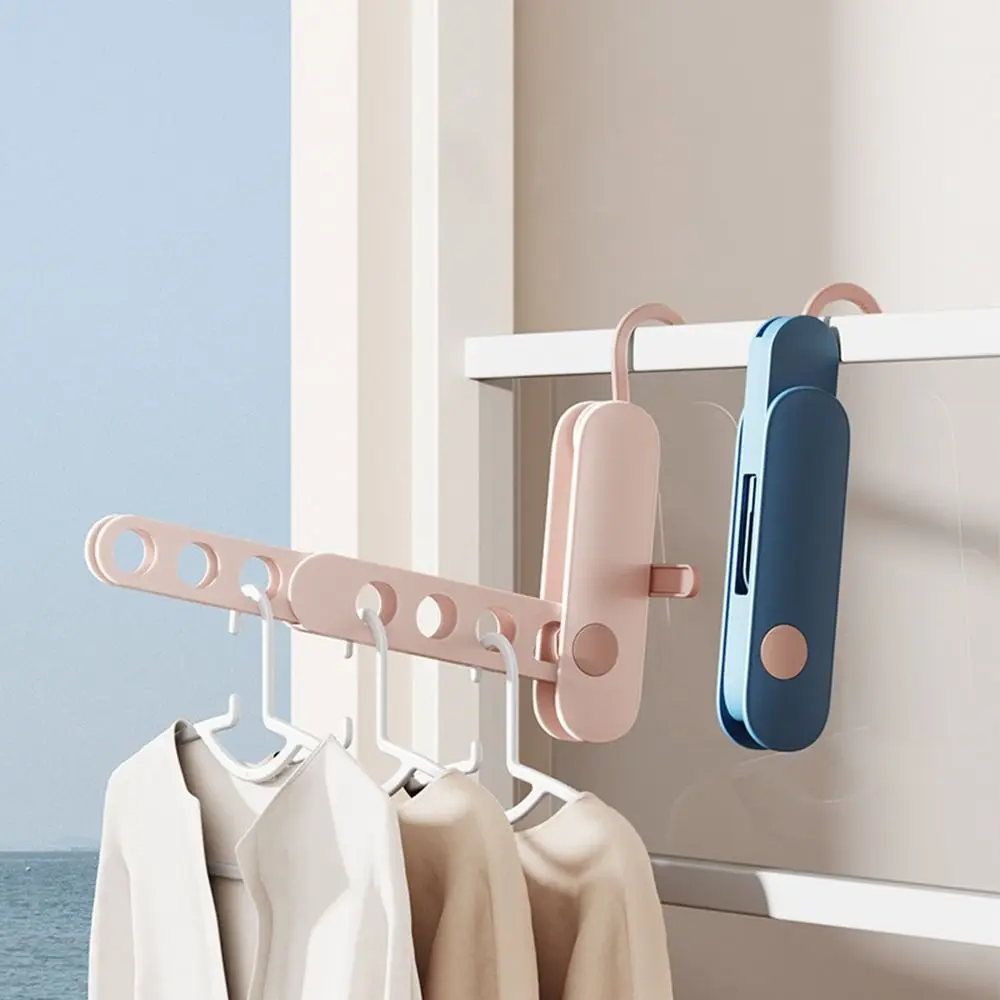 

2Pcs 7 Holes Foldable Travel Hanger Plastic Hanging Folding Clothes Hanger Rack Space Saving Heavy Duty Clothes Drying Rack