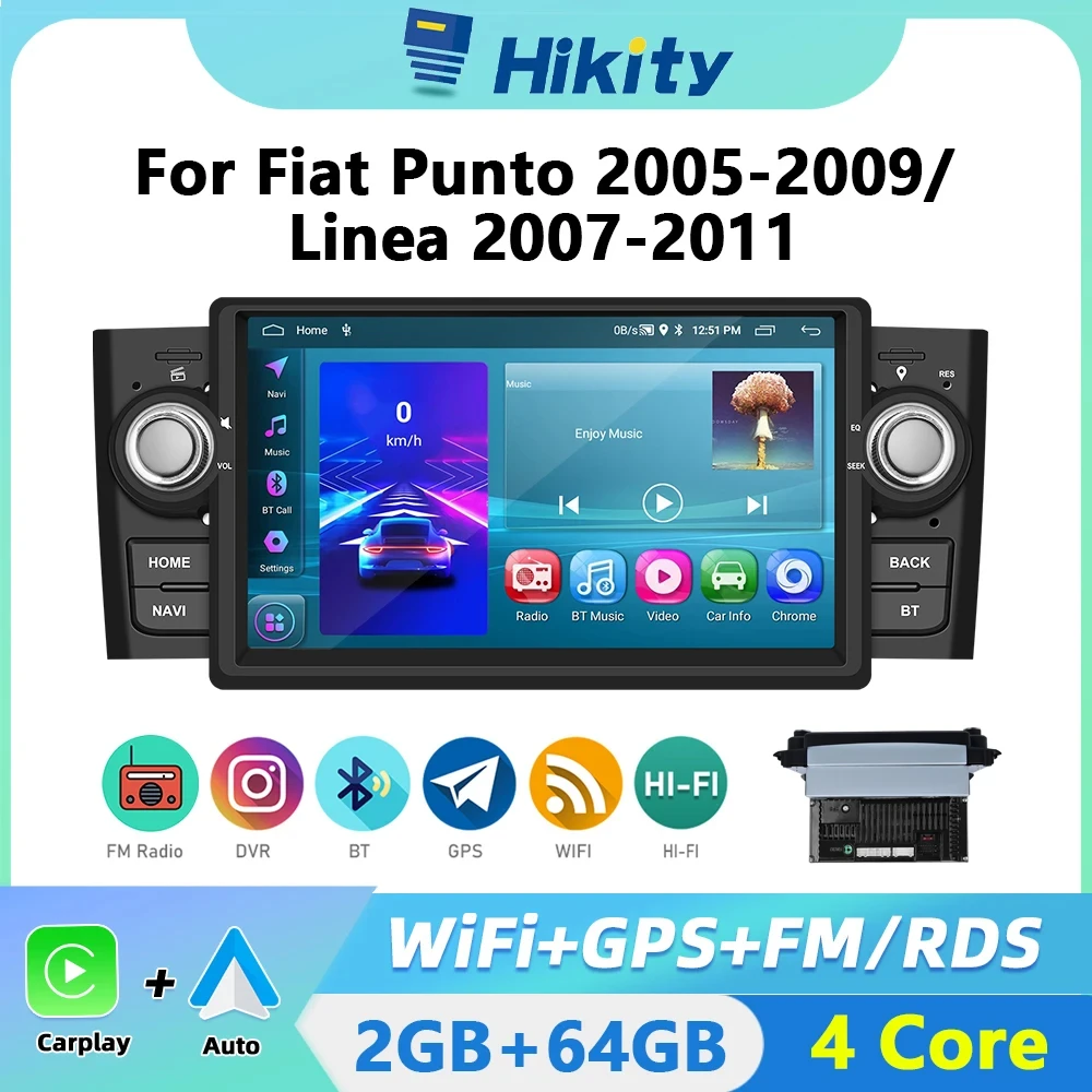 Hikity 7inch Android 2 din Car Radio For Fiat Punto 2005-2009 Fiat Linea 2007-2011 Carplay Auto Android Navigation GPS WiFi