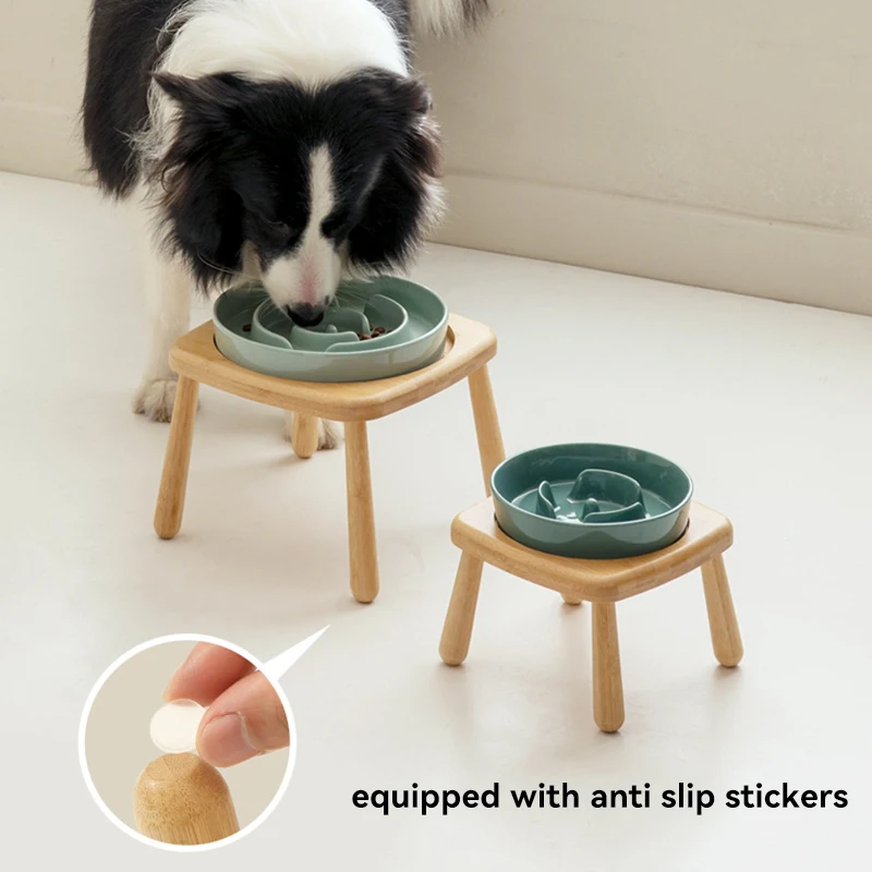 Dogs Food Water Bowl Ceramic Pet Slow Feeder Elevated Medium Big Dog Anti Choking Plate Dog Double Bowls Dining Table