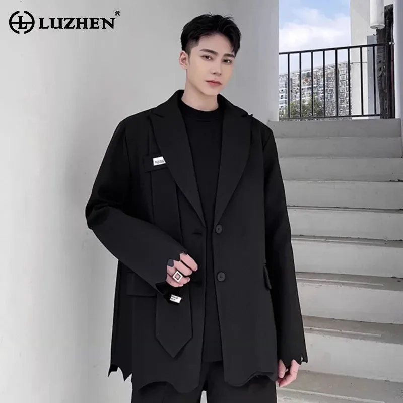 

Мужской пиджак LUZHEN JY4911: Новинка 2025 года, однотонный, элегантный, повседневный, с персонализированным галстуком, оригинальный дизайн