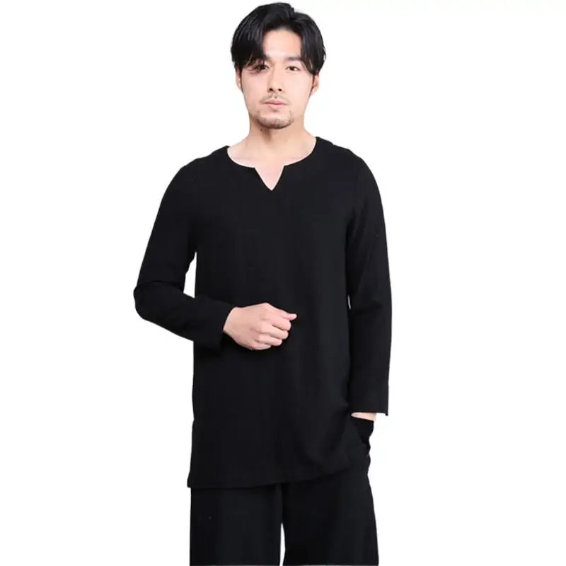 

2024 New Summer Brand Shirt Men Long sleeves Loose Thin Cotton Linen Shirt Male Fashion Solid Color Trend V-Neck Plus Size M-6XL