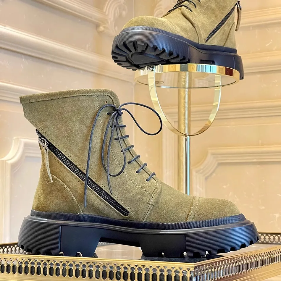 Мужские ботинки на плоской подошве, осенне-зимние замшевые короткие ботинки на шнуровке и молнии на толстой подошве, мужские ботинки большого размера на высоком каблуке