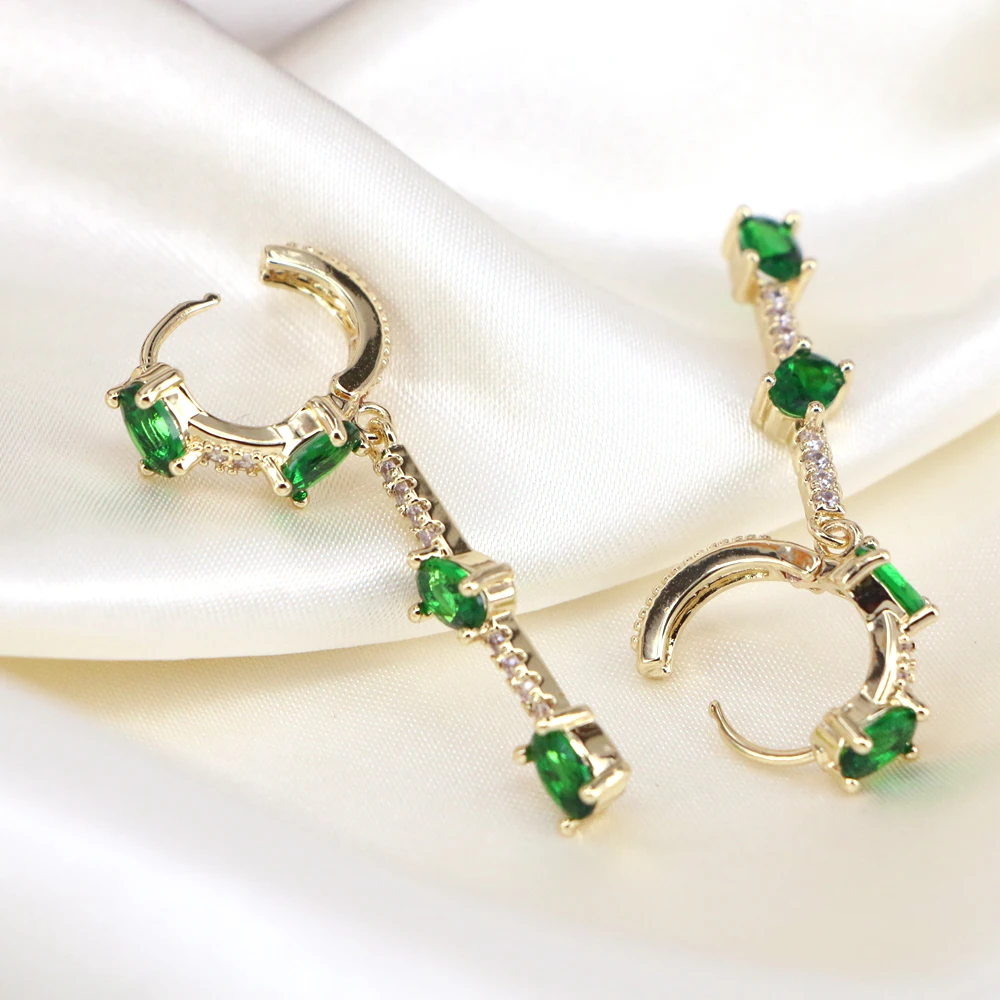 

5Pairs, Green Color CZ Zircon Hoop Earrings For Women Girls Charms Geometric Hoop Earring Jewelry