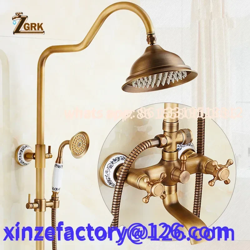 

Customizable Antique Rain Shower Faucets Set with Hand Wall Mounted Brass Mixer for Bathroom Bath Rainfall Shower