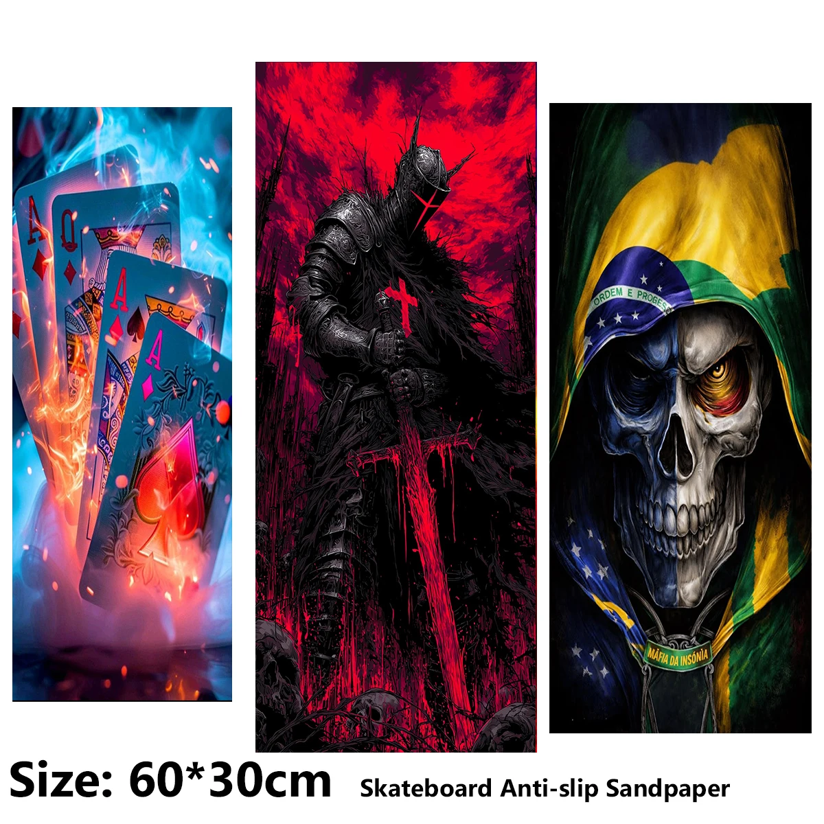 電動スクーター滑り止めステッカーサンドペーパースケートボードグリップテープシート60-30cmポーカーマシンアーマースカルパターン