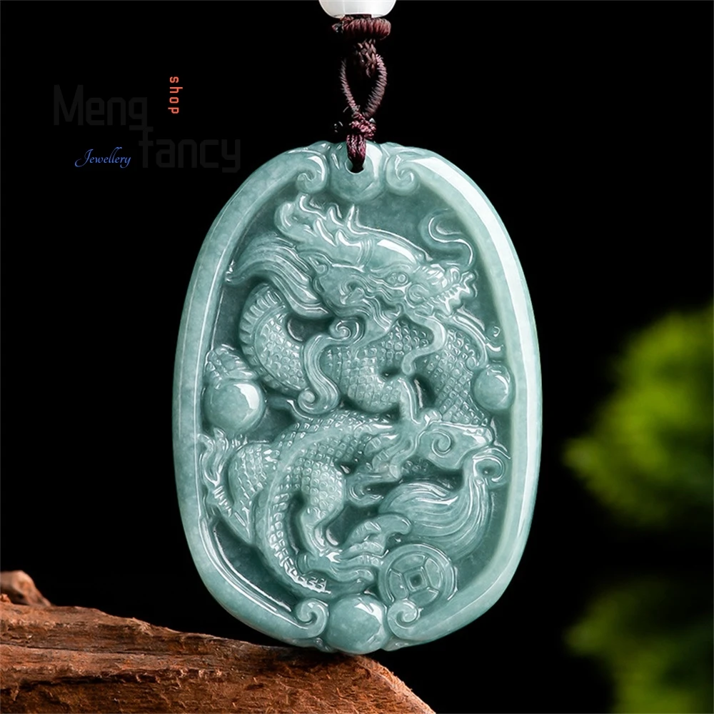 Natural A Goods Jade Blue Water Overbearing Dragon King Tongcai Dragon Zodiac Dragon Pendant Ice Jade For Men And Women Gift