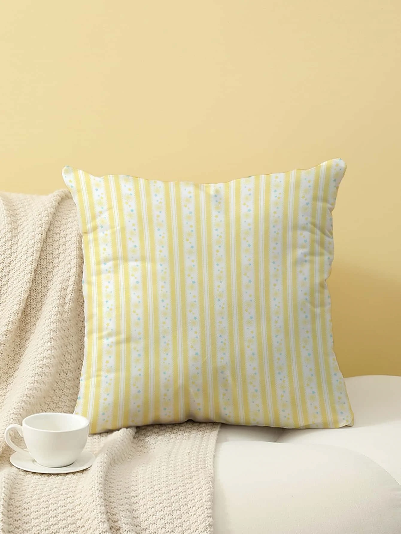 

Yellow and white striped star print pillow cover sofa bedroom living room bed office chair home decoration cushion cover