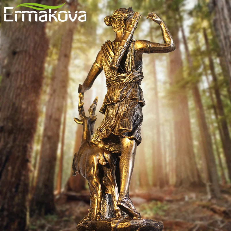 ERMAKOVA Vintage Resin Goddess Of Hunting Diana Sculpture Figurines Crafts Creative Home Decorations Greek Figures Ornaments