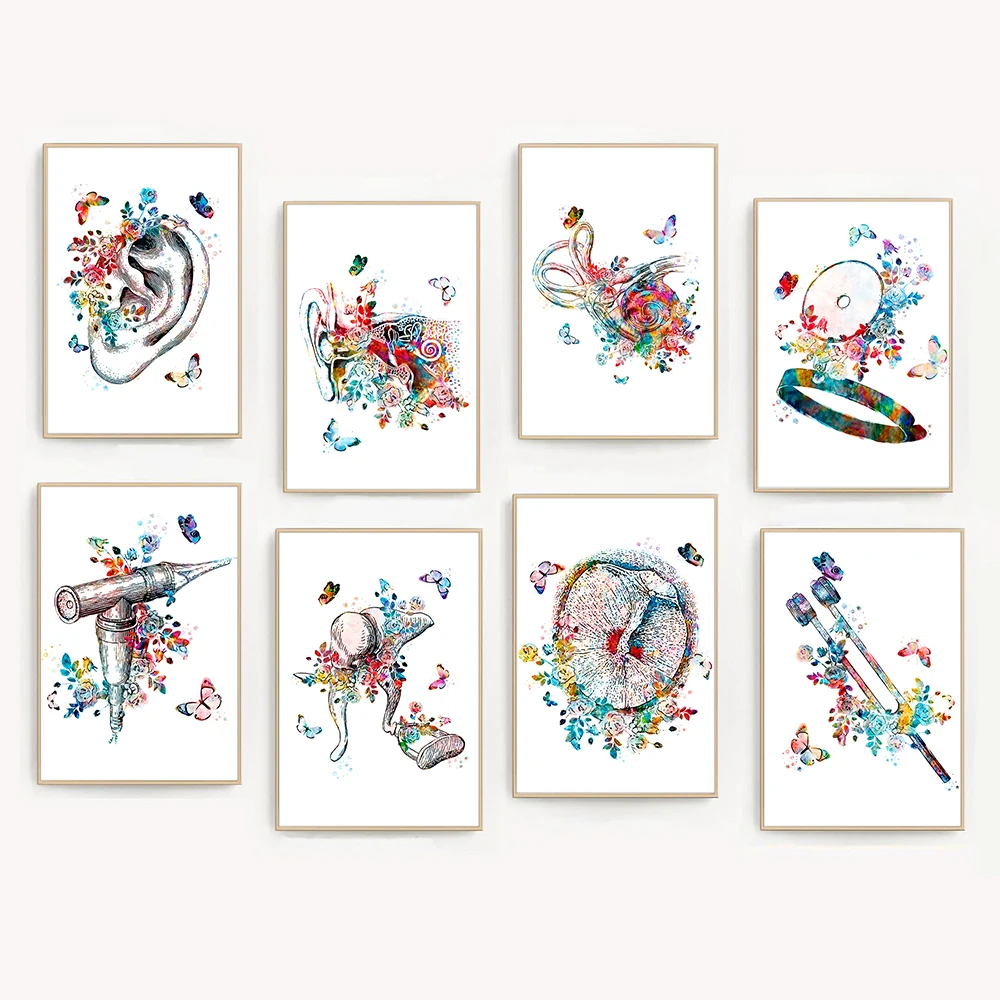 Human Ear Anatomy Art Prints Watercolor Ear Inner Structure Organ Of Hearing Poster Audiologist Gifts Canvas Painting Wall De