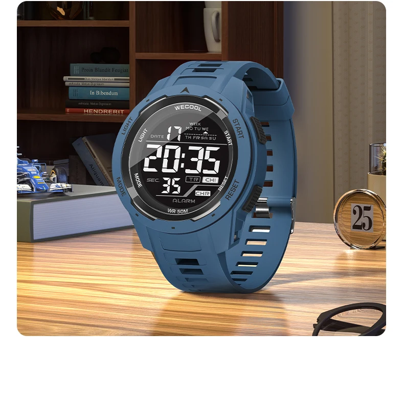WECOOL W-616 Men's Digital Sport Watch - 50M Waterproof LED Backlight Alarm Stopwatch Chronograph Week Display