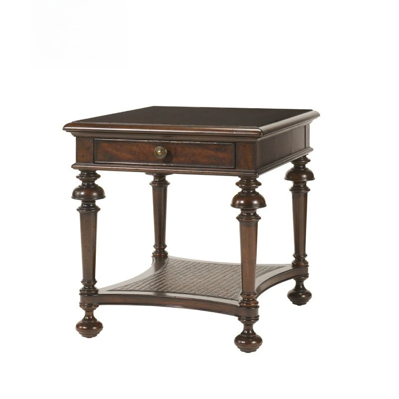 Retro and old craftsmanship solid wood sofa edge table, square corner table, small coffee table
