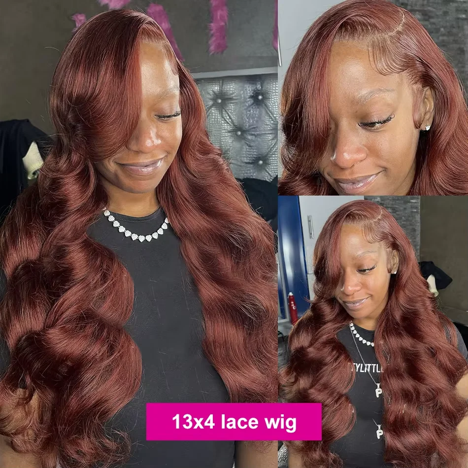 Marrom avermelhado 13x6 peruca frontal do laço marrom avermelhado perucas de cabelo humano brasileiro 30 Polegada 250% onda do corpo hd peruca frontal do laço para mulher