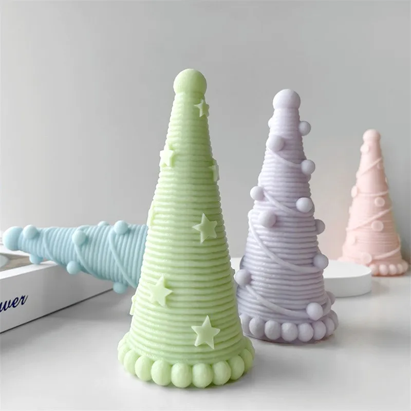 

Stripe Star Christmas Tree Silicone Candle Mold Cone Santa Hat Soap Resin Gypsum Making Chocolate Mould Christmas Party Decor