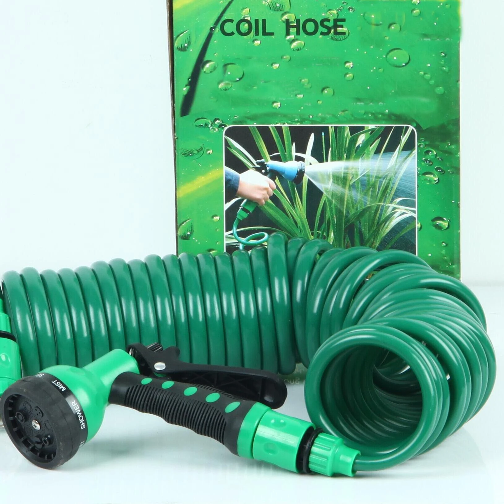 Garden Irrigation Water Hose Sprinkler Garden Hose with Multi Patterns Nozzles Car Cleaning Coil Tube Spring Pipe Plastic Hose