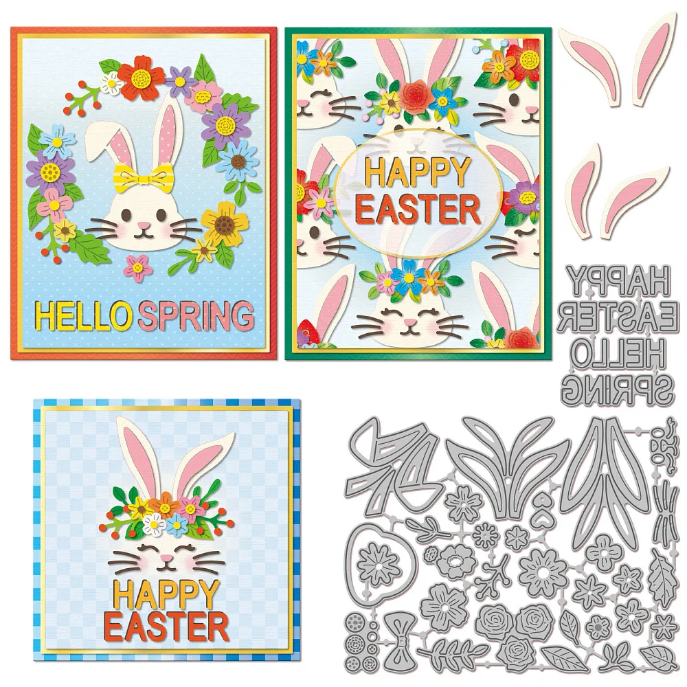 Happy Easter Kohlenstoffstahl-Stanzformen, Schablonen für DIY Scrapbooking, Fotoalbum, dekorative Prägung, Papierkarte, Hase