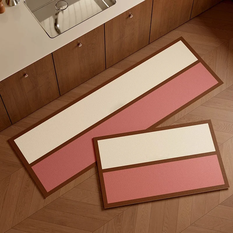 Fashion Minimalism Kitchen Mat Long Strip Runner Kitchen Rug PVC Leather Washable Floor Mats Waterproof Oil-proof Kitchen Carpet
