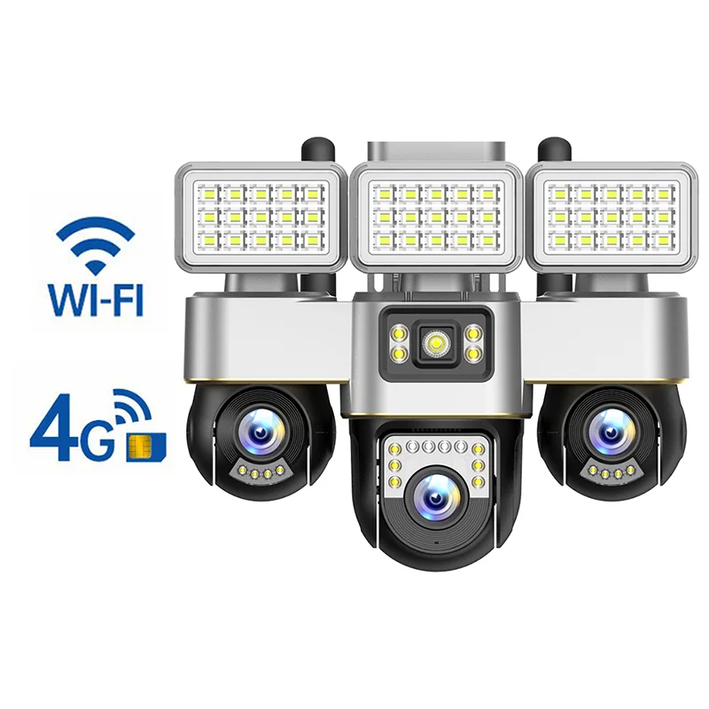 Outdoor 4G WiFi PTZ IP Camera 6MP Three Lens Three Screen Surveillance Cam with Motion Detection And Two-Way Talk IP66 Waterproo