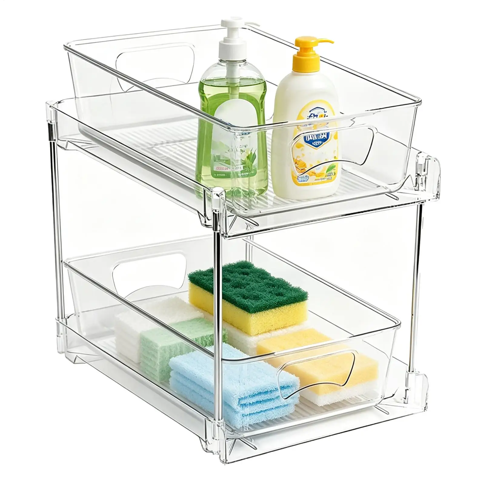 

Under Sink Organizer 2-Tier Pull-Out Cabinet Storage Sliding Drawer Under Sink Sliding Shelf Sliding Makeup Storage Rack